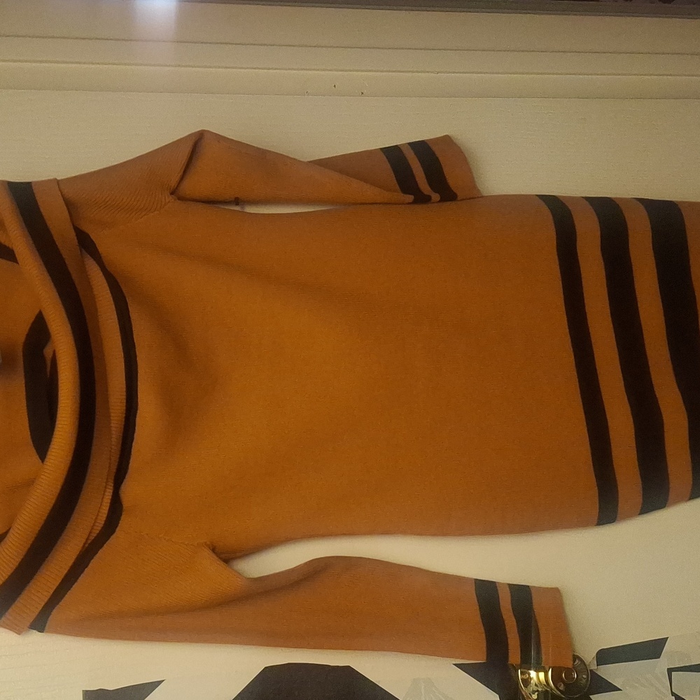 Fashion Nova Ribbed  Knit Sweater Dress-- Black Stripes, Midi Length
